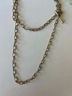 Antique Gold Chain Link Layered Toggle Necklace