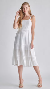 White Tiered Tank Midi Dress w/Lining & Adjustable Straps