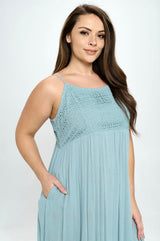Bahama Blue Crochet Cami Top Maxi Plus Size Dress w/Pockets
