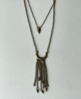 Viking Long Antique Gold 2 Layer Necklace w/Arrow & Half Moon