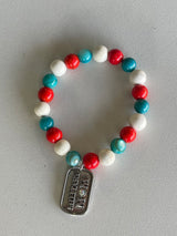 Red, White & Blue Military Mom Charm Handmade Beaded Bracelet
