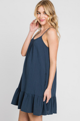 Navy Flowy Cami Top Dress w/Pockets