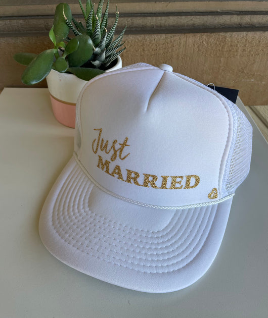 Just Married White Trucker Hat by Mother Trucker & co