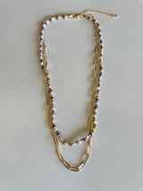 Earth Tone Beads & Gold Chain Layered Necklace