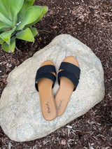 Black Slip On Sandals by Qupid