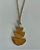 Long Gold Necklace w/Half Circles & Stone