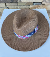 Natural Brown Sun Hat W/Stars & Stripes Band and Adjustable Fit
