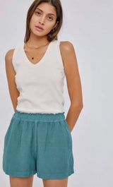 Jade Relaxed Linen Shorts W/Pockets & Elastic Waistband