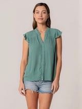 Seaglass Green Flutter Sleeve Button Down Blouse by Lovestitch