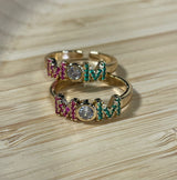 Mom Gold Filled Rhinestone Adjustable Ring