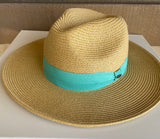 Natural CC Brand Sun Hat w/Turquoise Band and Adjustable Fit