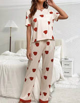 Queen of Hearts Ivory w/Red Hearts Pajama Pant Set & Lace Trim