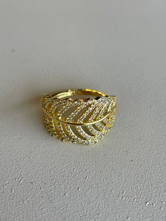 Gold Bling Leaf Shape Adjustable Ring