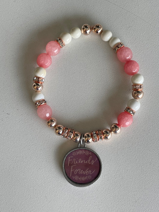 Friends Forever Pink & Gold Handmade Beaded Bracelet