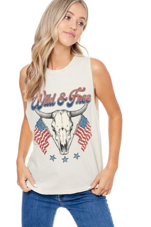Off-White Wild & Free American Flag & Bull Head Graphic Tank
