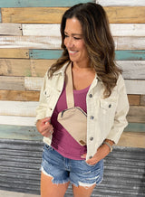 Bone Soft Denim Distressed Crop Jacket