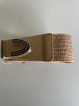 Camel Weaved Cinch Belt w/Black Buckle