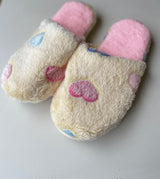 Heart Fluffy Ivory & Pink Slippers w/Non Slip Grip Soles
