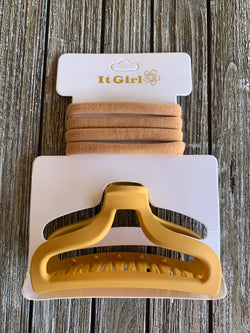 It Girl Mustard Hair Claw Clip & 4 Hair Ties