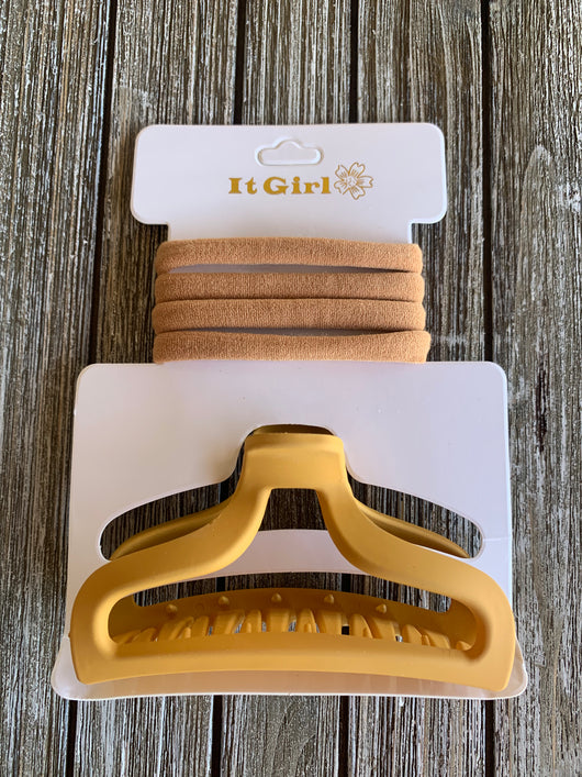 It Girl Mustard Hair Claw Clip & 4 Hair Ties
