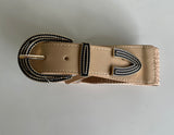 Camel Weaved Cinch Belt w/Black Buckle