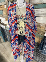 Aztec Red, White & Blue Stars & Stripes Sheer OS Kimono