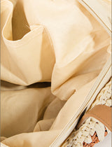 Khaki, Taupe & Grey  Straw Braided Tote Bag w/Zipper & Inner Pockets