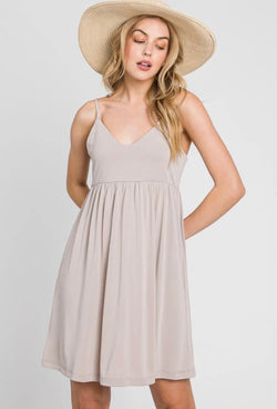 Taupe V-Neck Cami Mini Dress w/Pockets