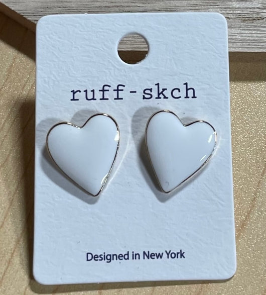 White Heart Post Earrings