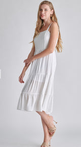 White Tiered Tank Midi Dress w/Lining & Adjustable Straps