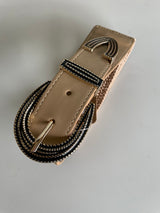 Camel Weaved Cinch Belt w/Black Buckle