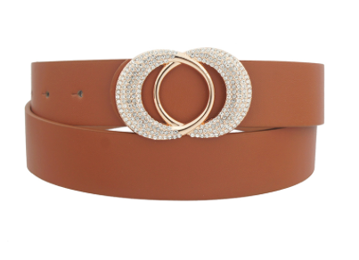 Cognac Rhinestone Pave Linked Circles Belt