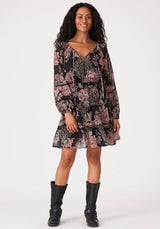 Black & Dusty Rose Floral Shimmer Print Tiered Dress by Lovestitch