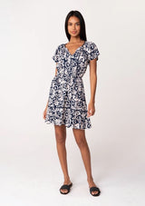 Navy & Natural Floral Short Sleeve Tassel Tie Tiered Dress by Lovestitch