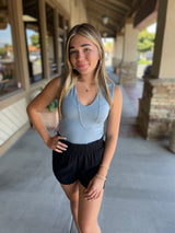 Ash Blue V-Neck Double Layered Tank Top