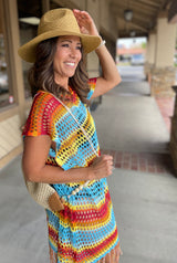 Crochet OS Cover Up - Red, Blue & Yellow Stripes