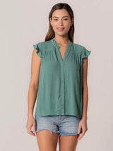 Seaglass Green Flutter Sleeve Button Down Blouse by Lovestitch