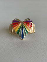 Rainbow Heart Shape Gold Size 7 Band Ring