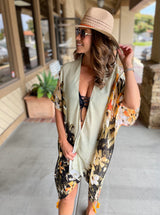 Paradise In Jungle Flower & Bird Print OS Kimono