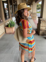 Crochet OS Cover Up - Red, Blue & Yellow Stripes