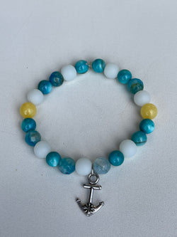 Turquoise, Clear & Yellow w/Anchor Handmade Beaded Bracelet