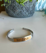 Believe Silver & Gold Cuff Inspirational Bracelet