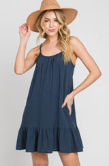 Navy Flowy Cami Top Dress w/Pockets