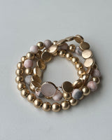 Light Pink & Gold Mixed Beaded Set of 3 Stretch Bracelets