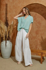 Light Teal Short Sleeve High Low Top w/Buttons on Back