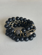 Matte Black & Gold Set if 3 Stretch Beaded Bracelets