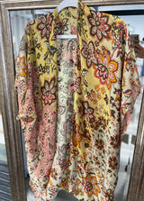 Yellow & Pink Flower Print OS Kimono