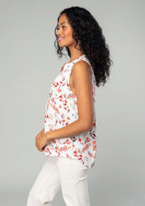 Floral Mandarin Button Down Sleeveless Top by Lovestitch