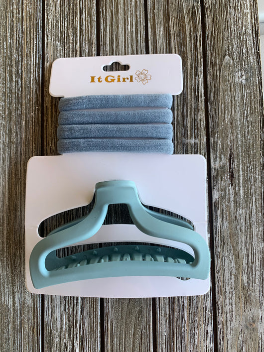 It Girl Blue Hair Claw Clip & 4 Hair Ties