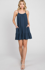 Navy Flowy Cami Top Dress w/Pockets